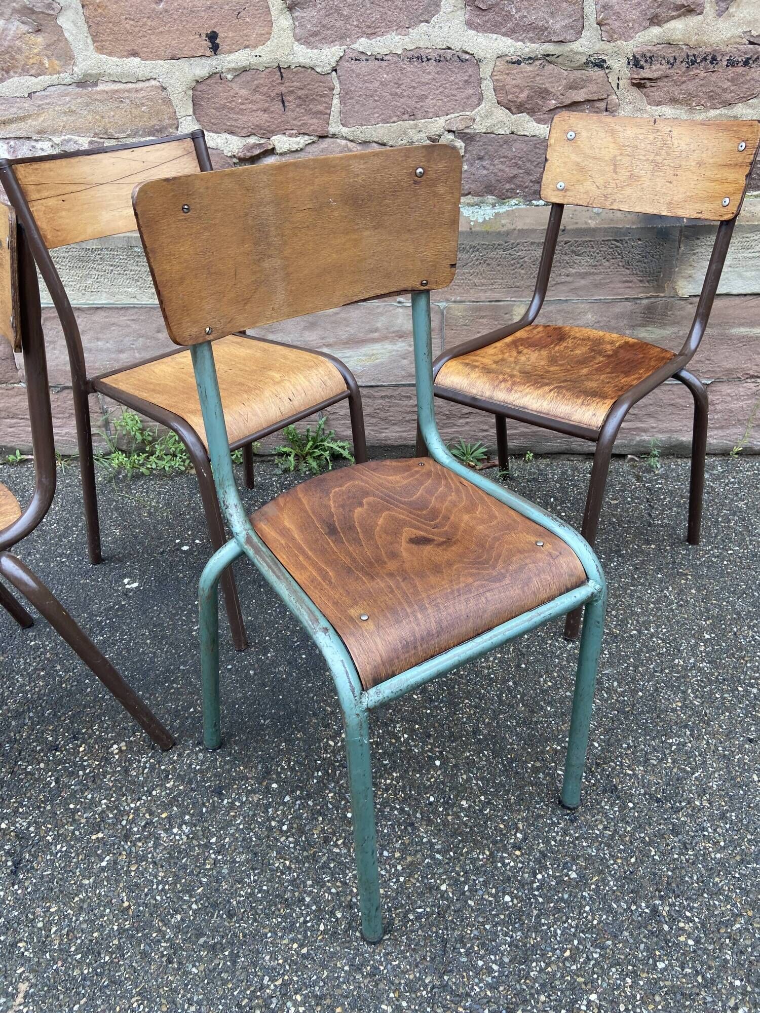 Lot de 4 chaises industrielles école vintage collectivités mullca 6