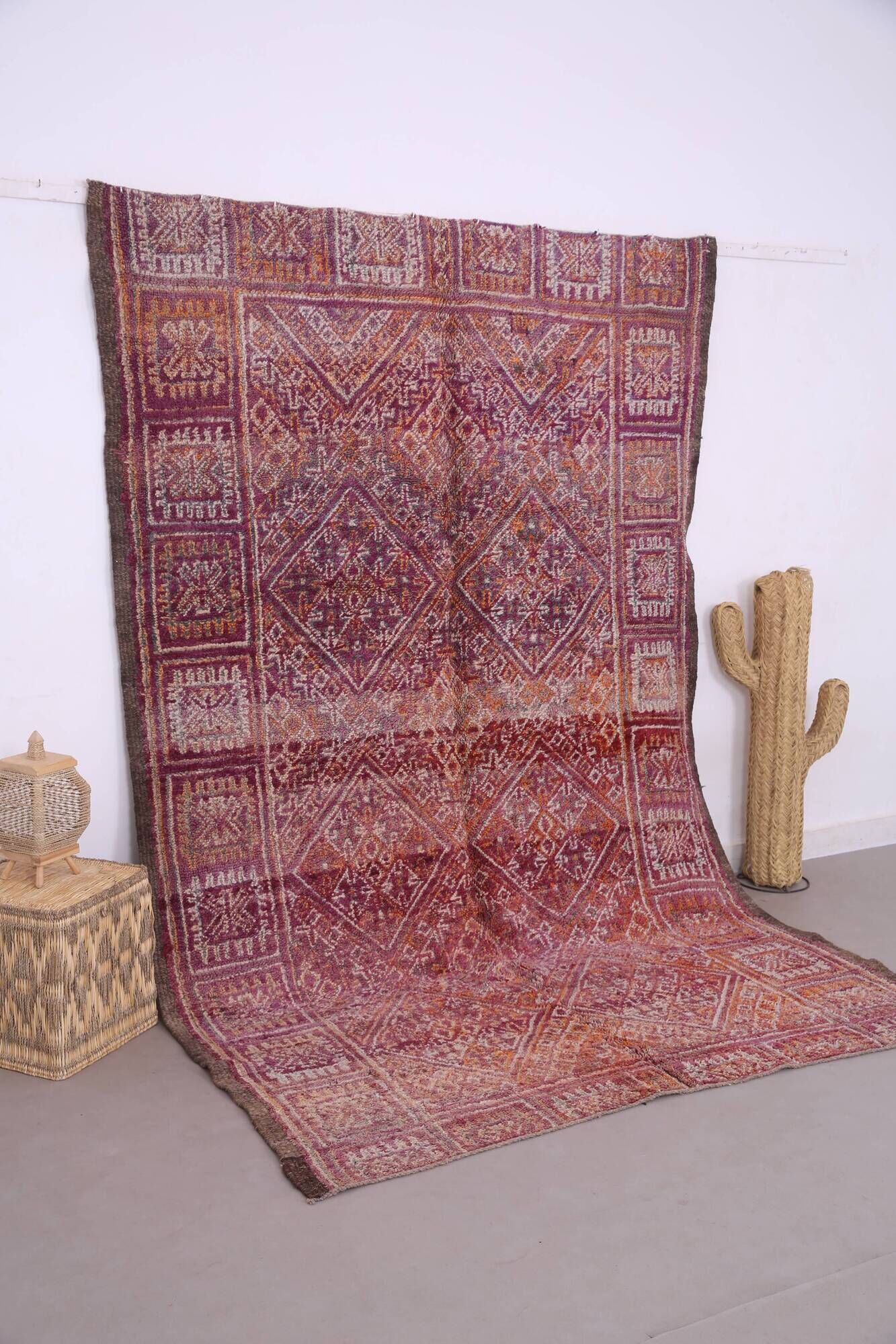 Purple Vintage Moroccan Rug 187 x 296 cm, Berber Handmade Wool Rug Bohemian