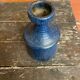 Vintage 1970s Blue Glazed Terracotta Candle Holder