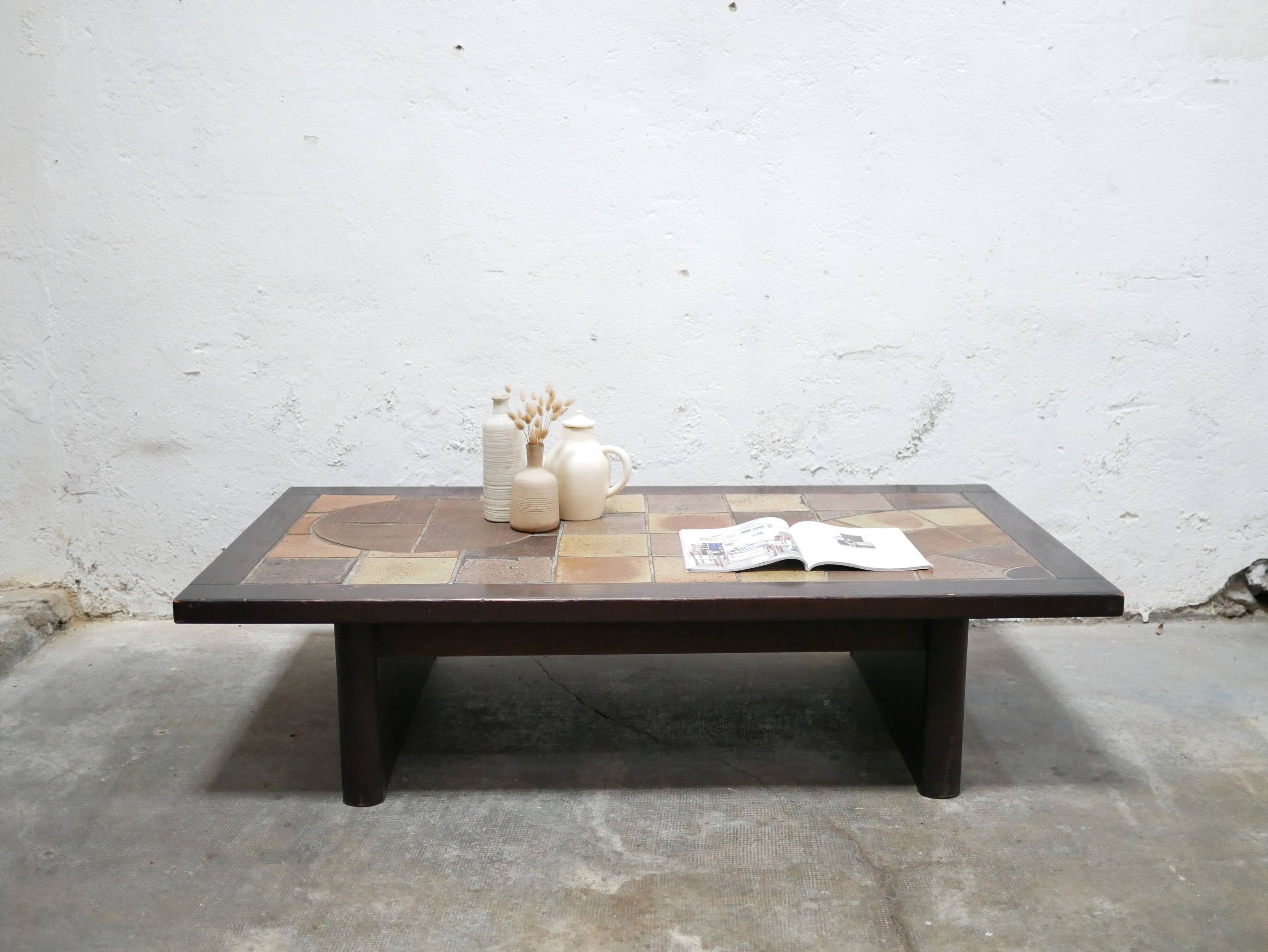 Vintage wood and ceramic coffee table