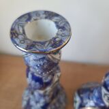 Vintage-style blue and gold floral ceramic candlesticks CHMR