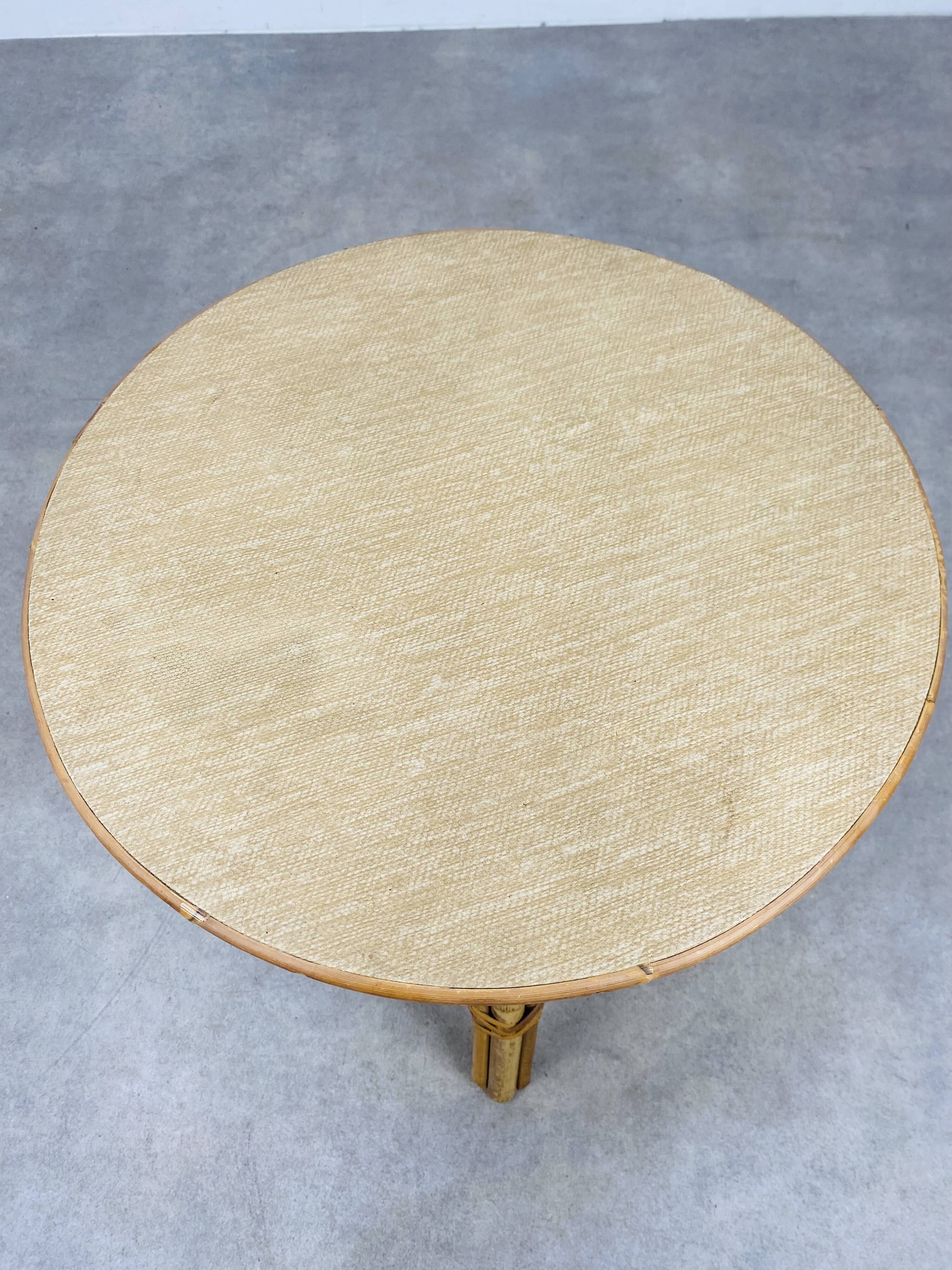 Vintage tripod rattan side table 60s