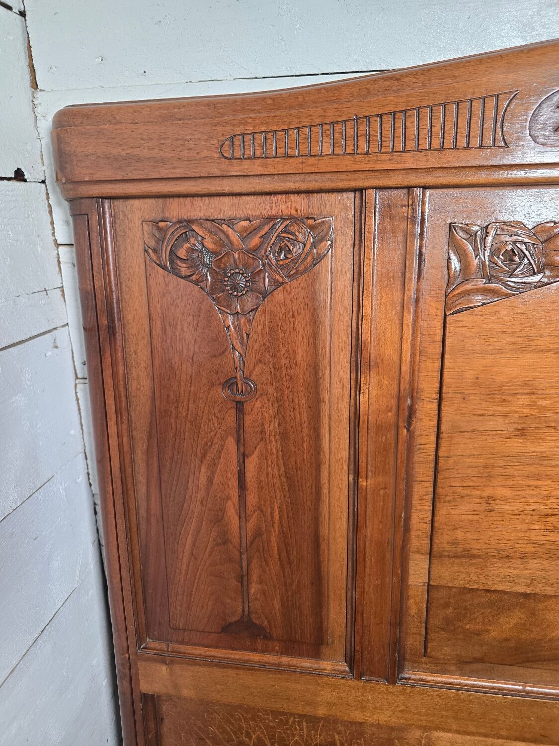 Art Deco walnut headboard