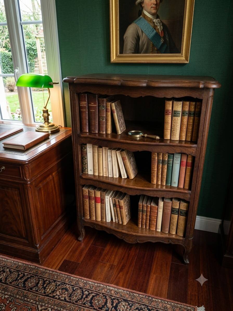 Bibliothèque galbée style Louis XV en chêne massif