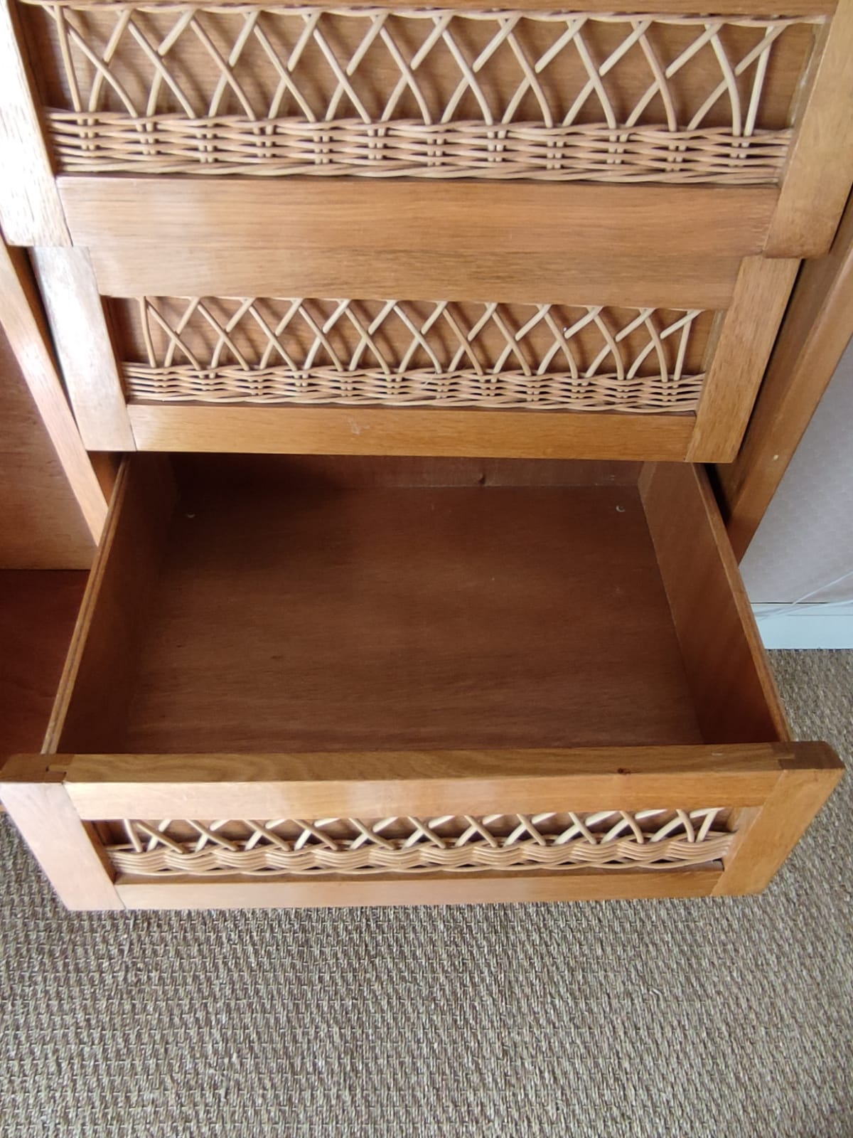 Vintage wood and rattan cabinet