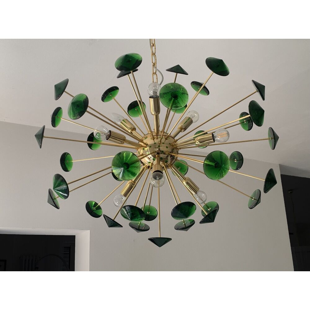 Suspension ovale en verre de murano vert « coni » spoutnik