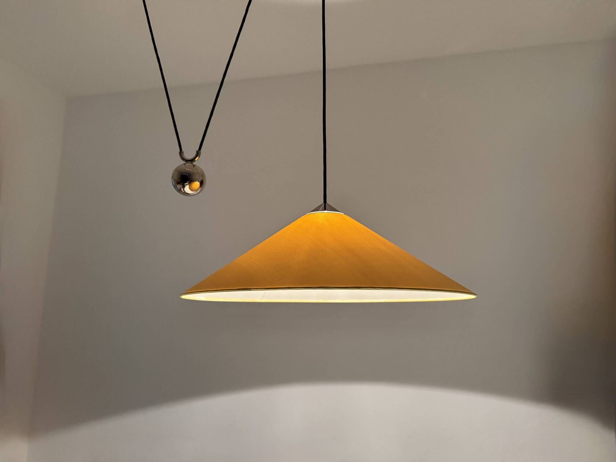 Adjustable Nickel Plated Pendant Lamp with Counterweight by Florian Schulz