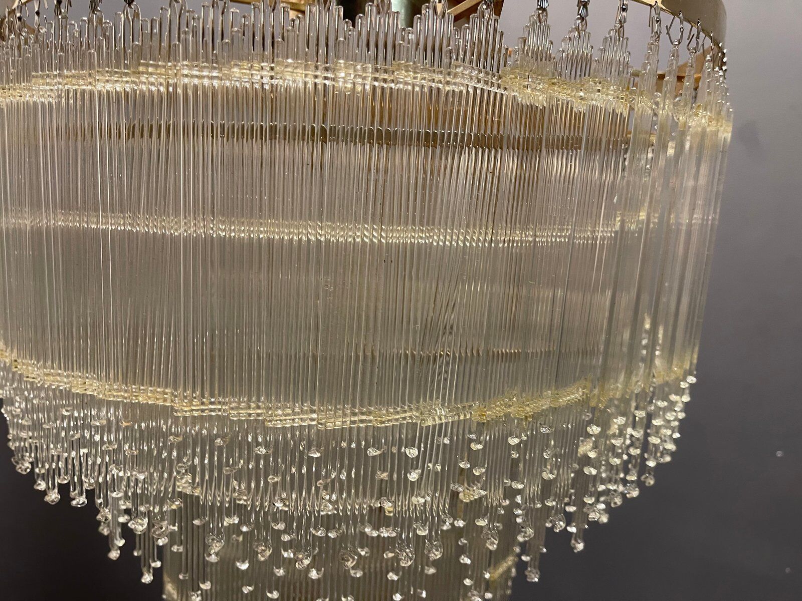 Mid-century italian brass acrylic chandelier lamp