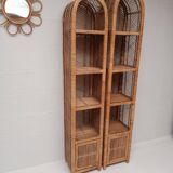 Pair of slim rattan shelves