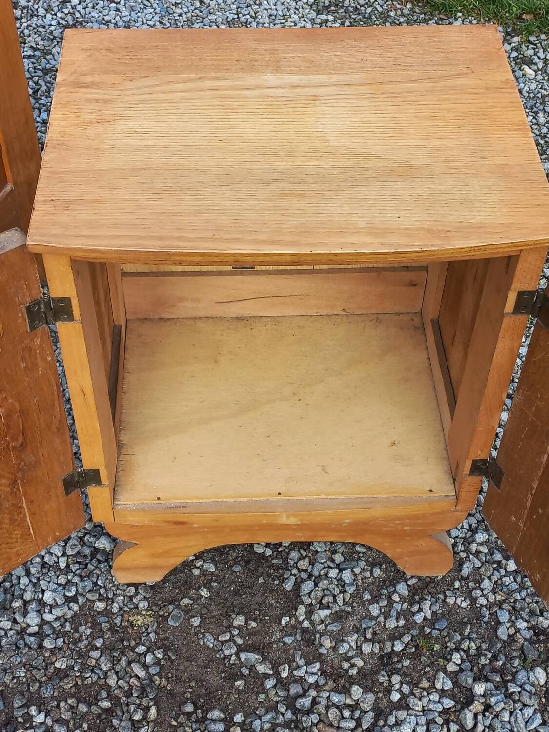 Pair of vintage bedside tables in blond and gilded oak from the 50s