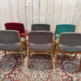 Suite de 6 chaises 1950 en hêtre massif