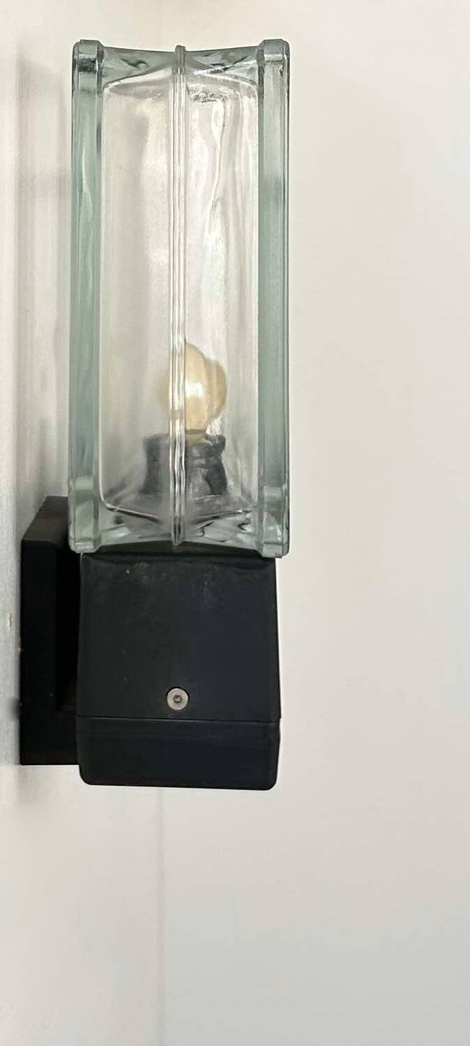 Pair of vintage wall lights, glass and black metal, Italy 1980