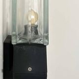 Pair of vintage wall lights, glass and black metal, Italy 1980