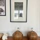 Pair of vintage rattan ball lamp bases