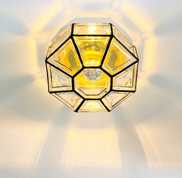 Mid-Century Modern Glass & Brass Ceiling Light from Limburg, Germany, 1960s