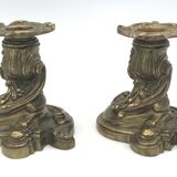 Pair of gilded bronze candlesticks with twisted decor and floral garlands, louis xv style
