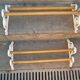 Old art deco towel rack in white enameled cast iron and wood