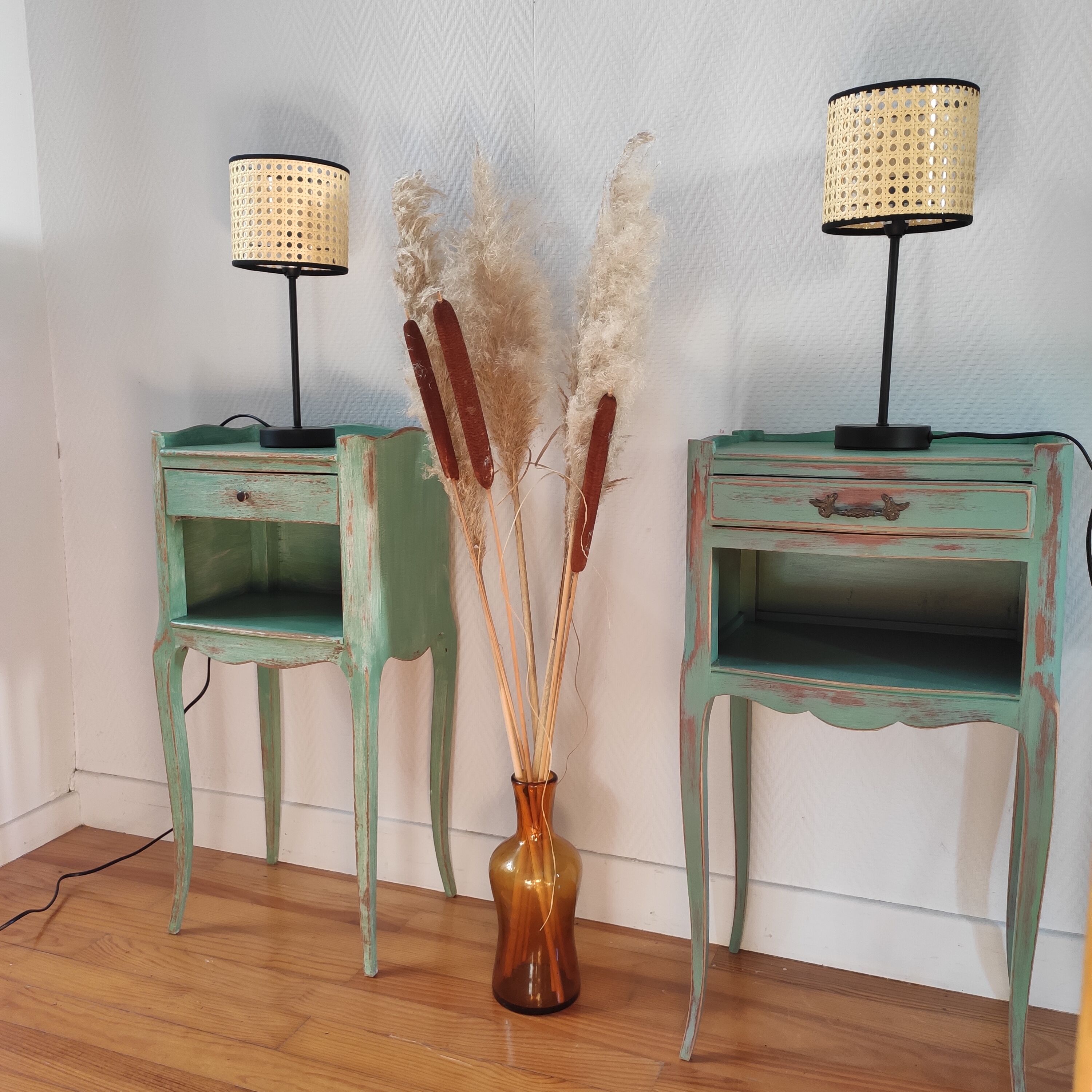 Pair of patinated bedside tables