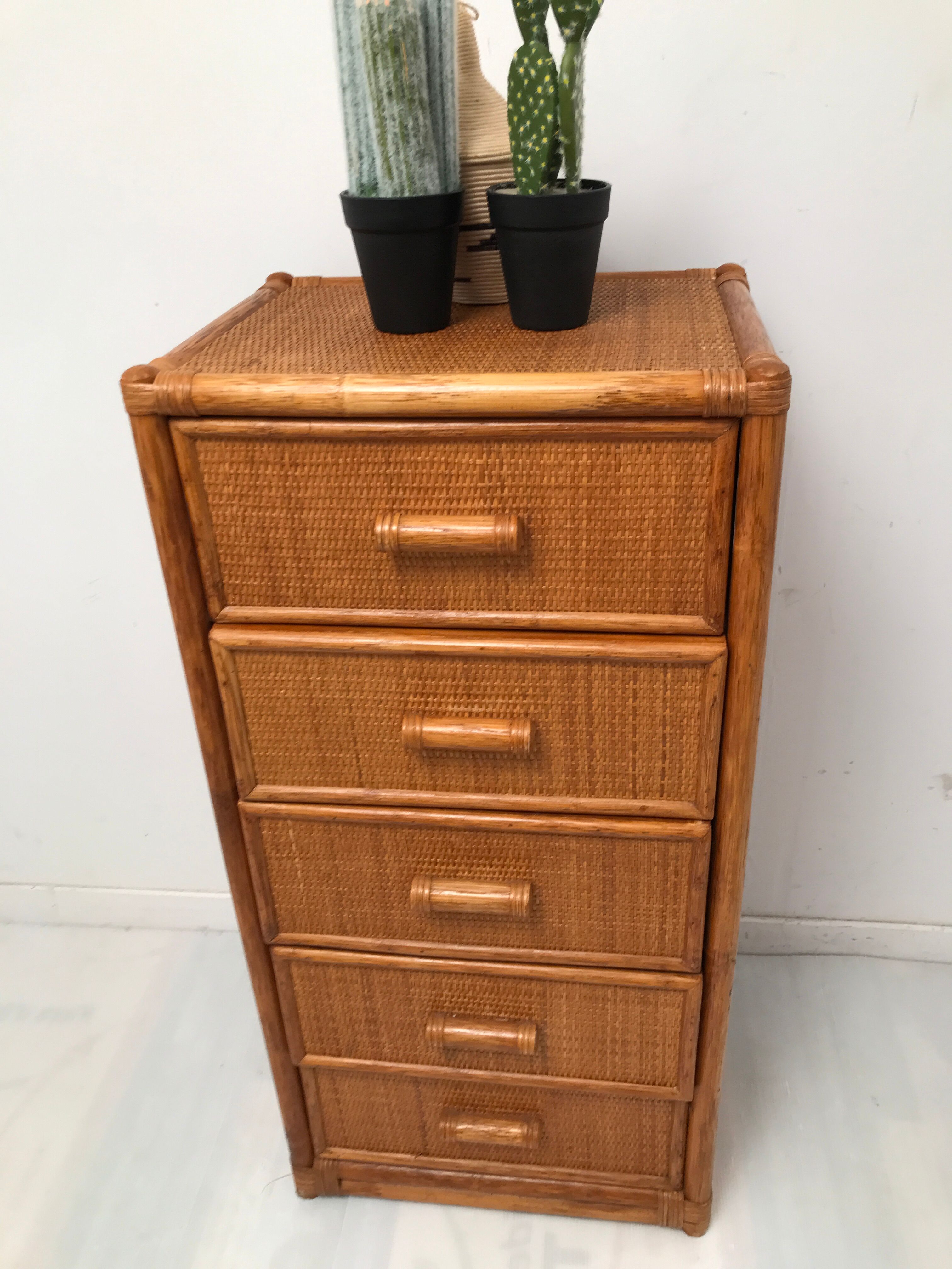 Vintage bamboo chest of drawers from the 60s and 70s
