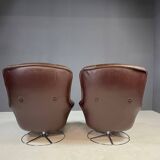 Pair of leather swivel armchairs by PEEM, Finland, 1970s