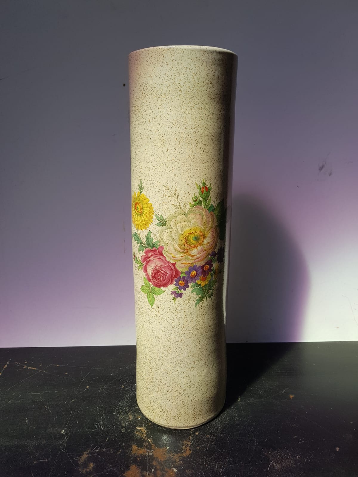 Old Vase Enamelled Sandstone Scroll Painting Decoration Vintage Flowers