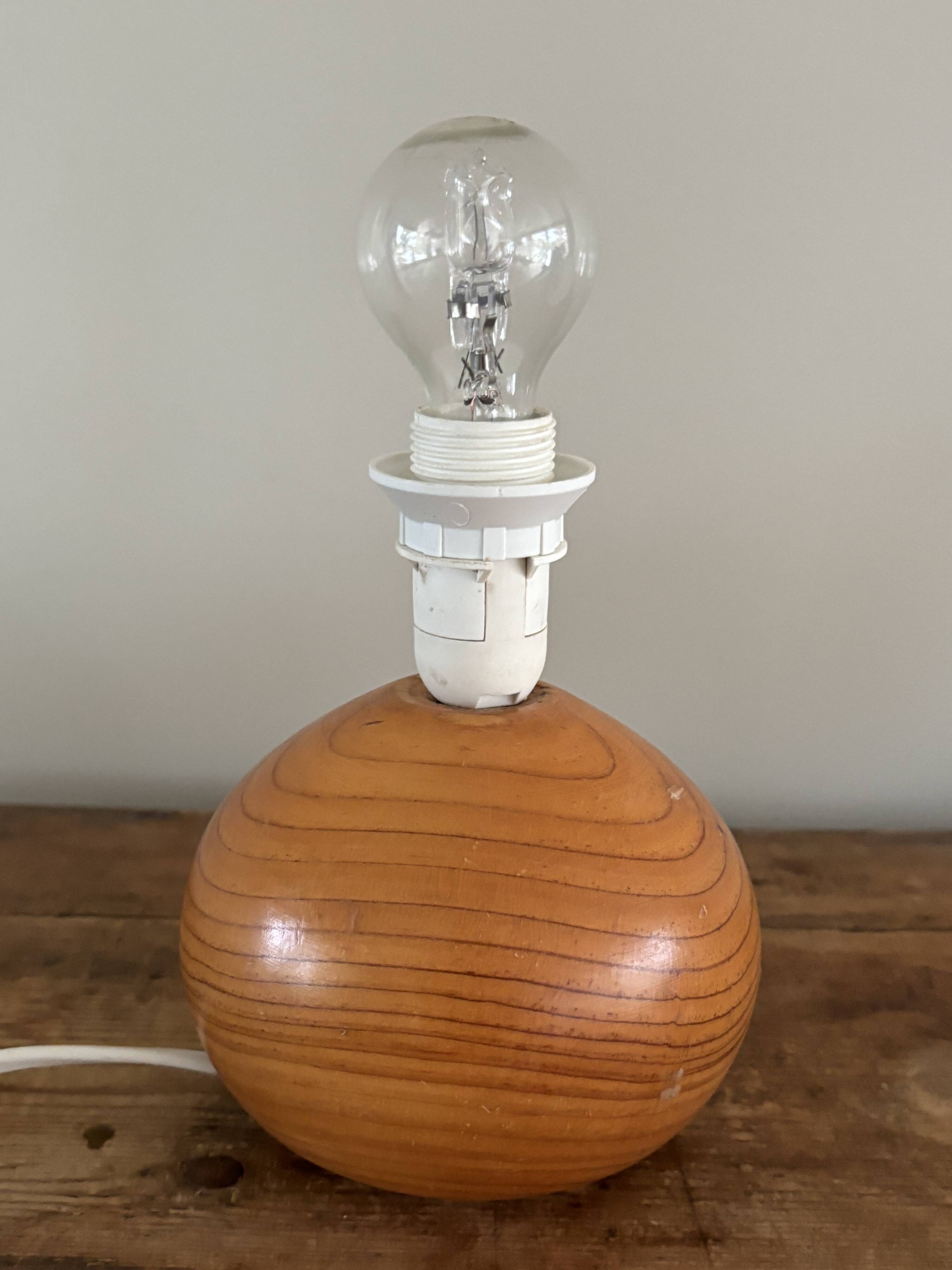 vintage wooden ball lamp small model with fabric shade 80's design