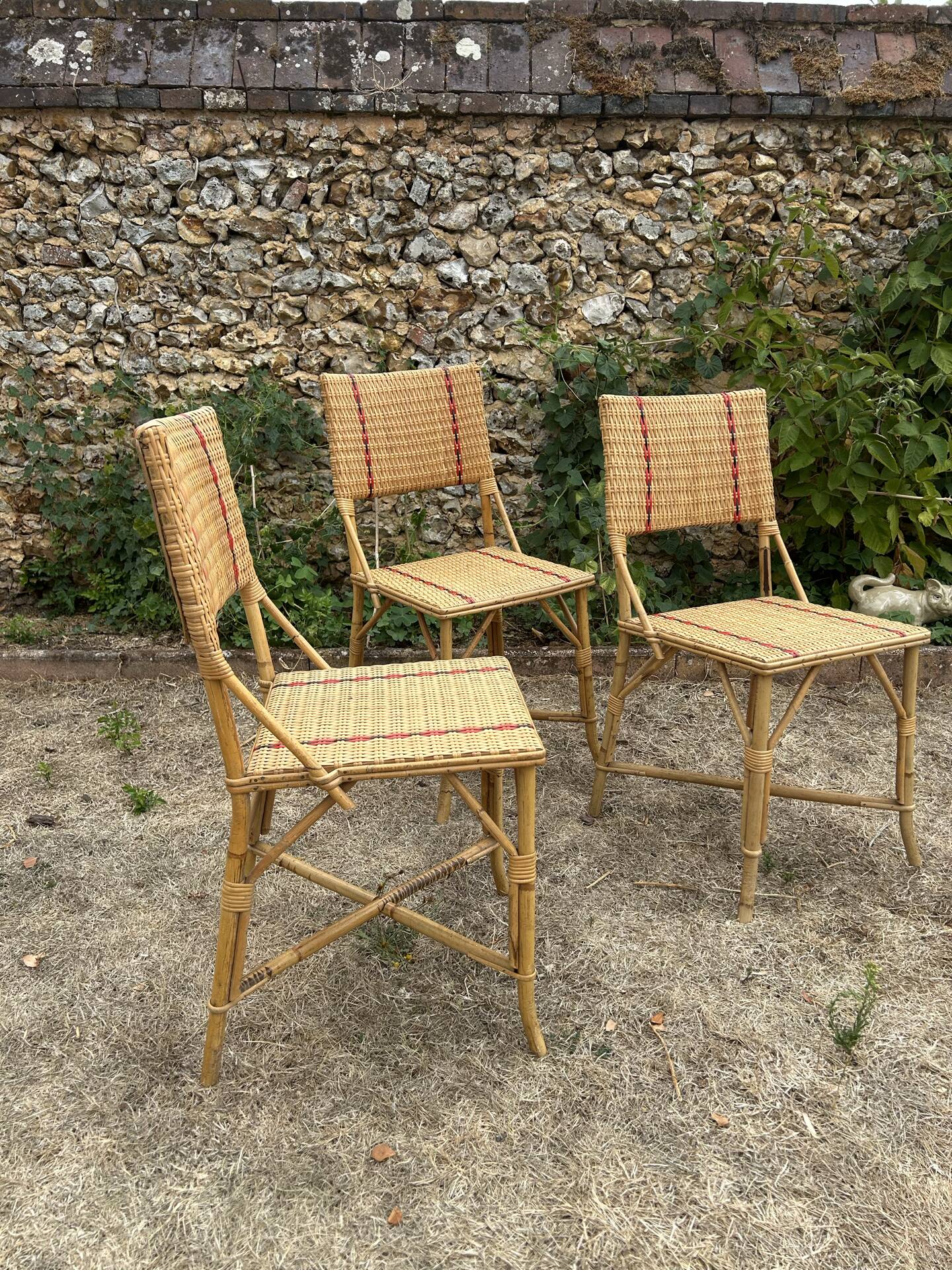 Set de 3 chaises en rotin vintage