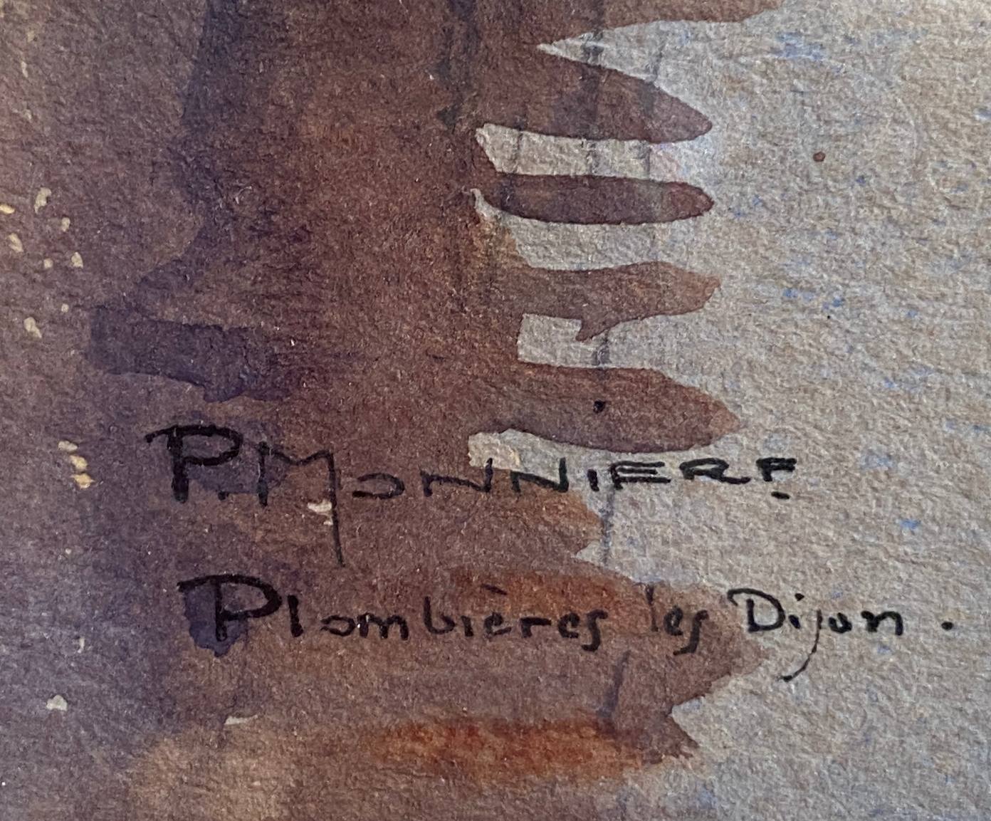 Watercolor painting by paul monnier "plombières les dijon" and frame