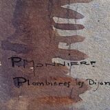 Watercolor painting by paul monnier "plombières les dijon" and frame