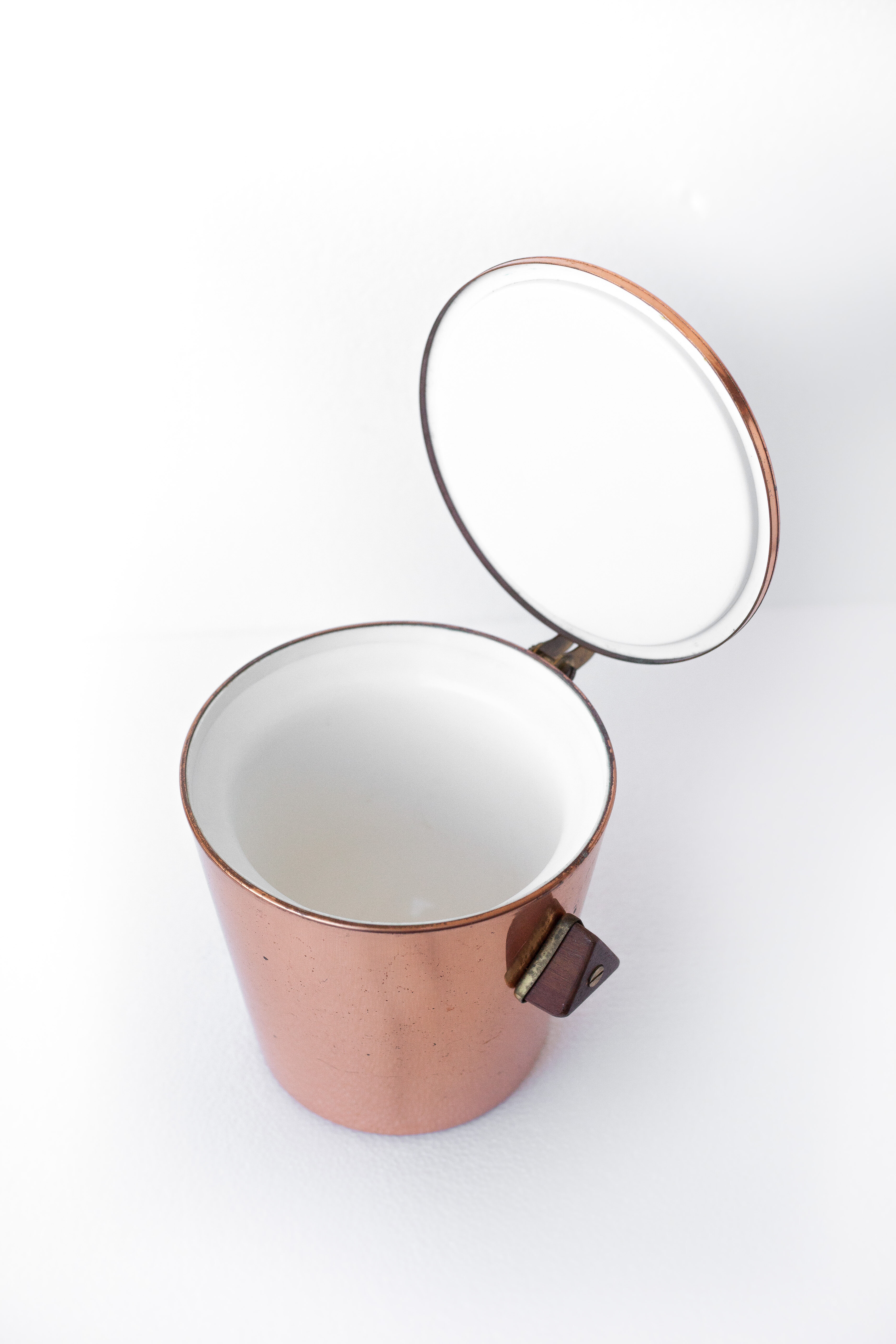 vintage ice bucket, copper ice bucket, wood handles, cooler, cooler