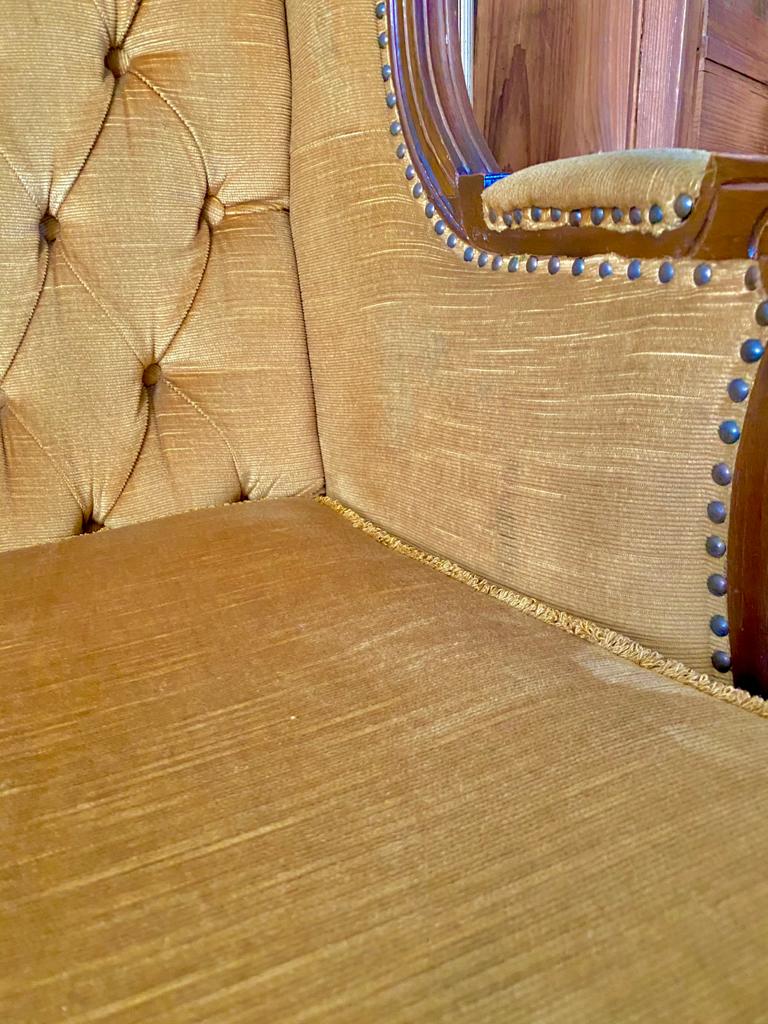 Shepherdess armchair velvet yellow mustard padded vintage