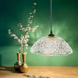Suspension abat-jour vintage en verre travaillé - collection vaisselle -