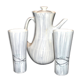 Cafetière et 2 tasses modernistes en céramique de Niderviller, 1960
