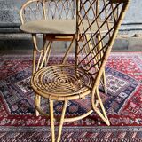 Vintage Louis Sognot rattan dressing table and chair - 1960s