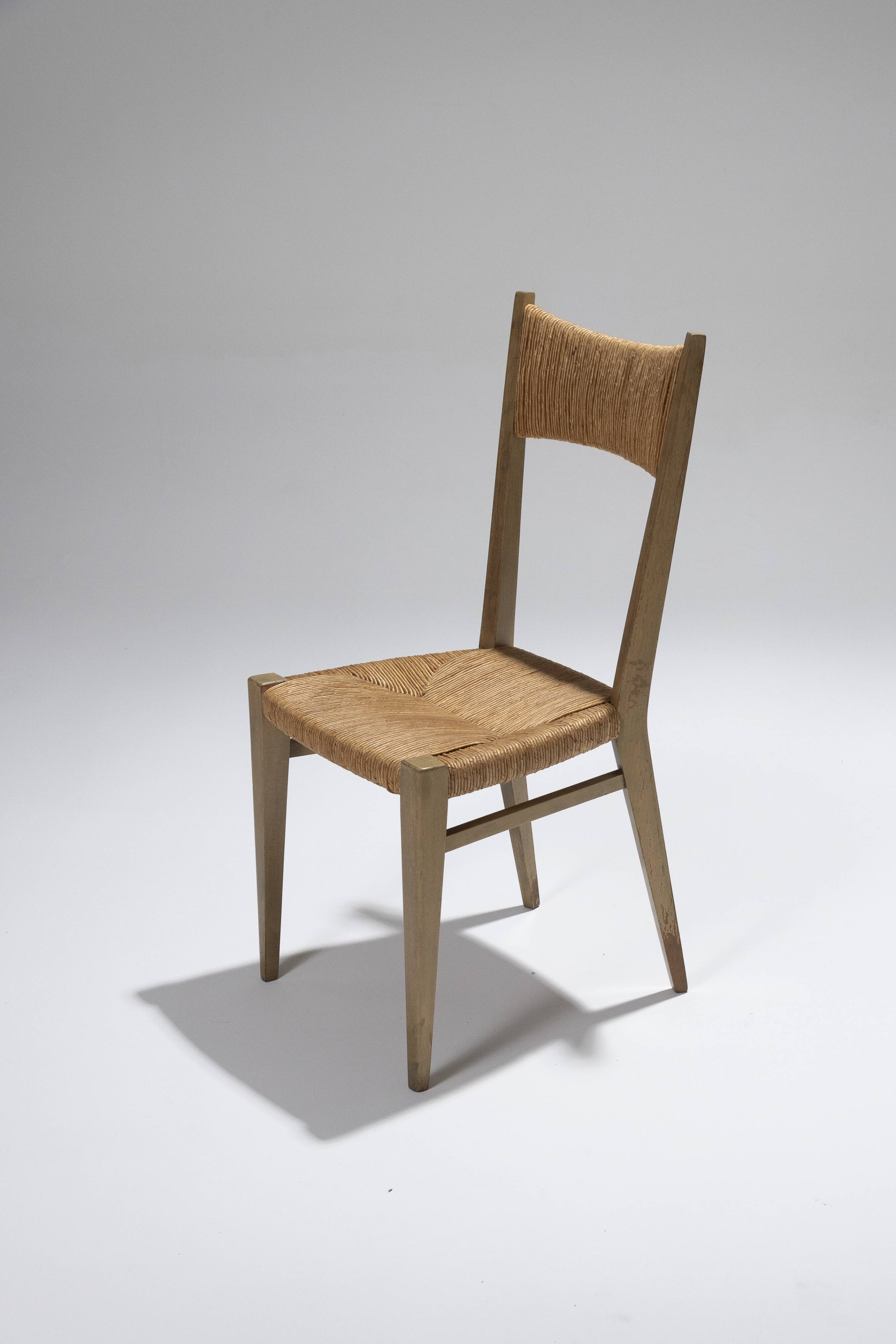 Pair of straw chairs, geneviève pons, 1950s