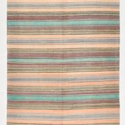 4x7 Pale Orange & Mint Green Striped Wool Kilim Rug, Washable Rug,126x210Cm