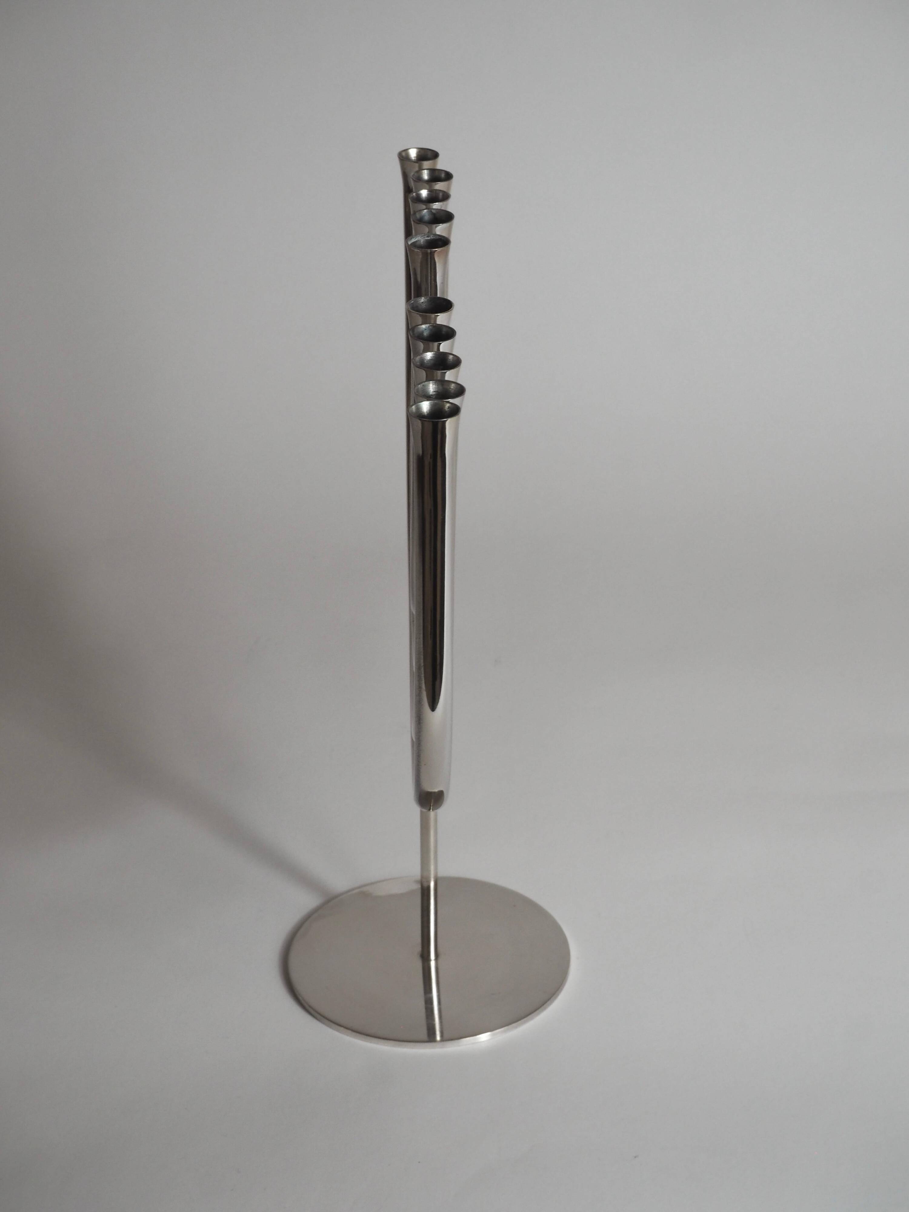 Chandelier cinétique moderniste du milieu du siècle, plaqué argent, à 10 lumières, Berndorf, années 1960