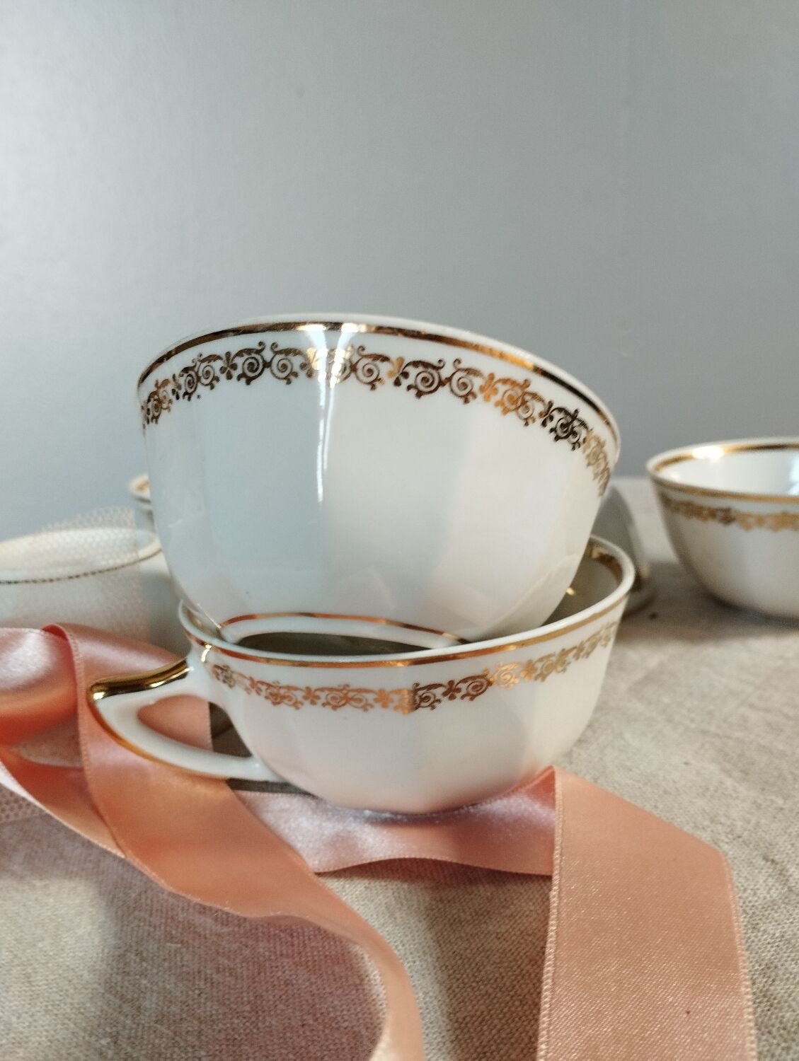 6 tasses café porcelaine F. Chauvigny, France, 1960