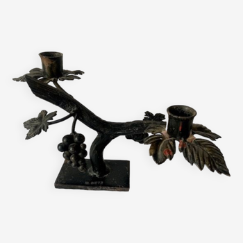 Old Art deco candle holder, wrought iron, vine decoration, 1920