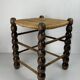 Brutalist wood turned bobbin rush stool in the style of Charles Dudouyt