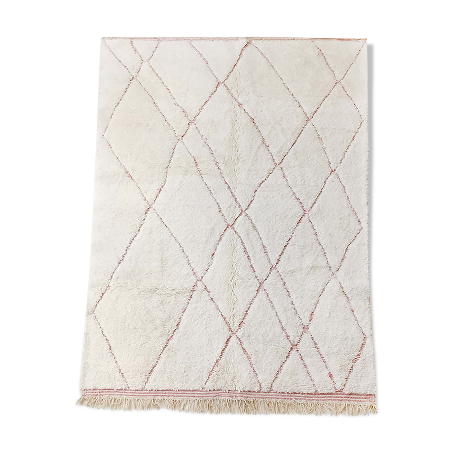 Moroccan berber carpet beni ouarain ecru with pink diamonds engraved 295x200cm