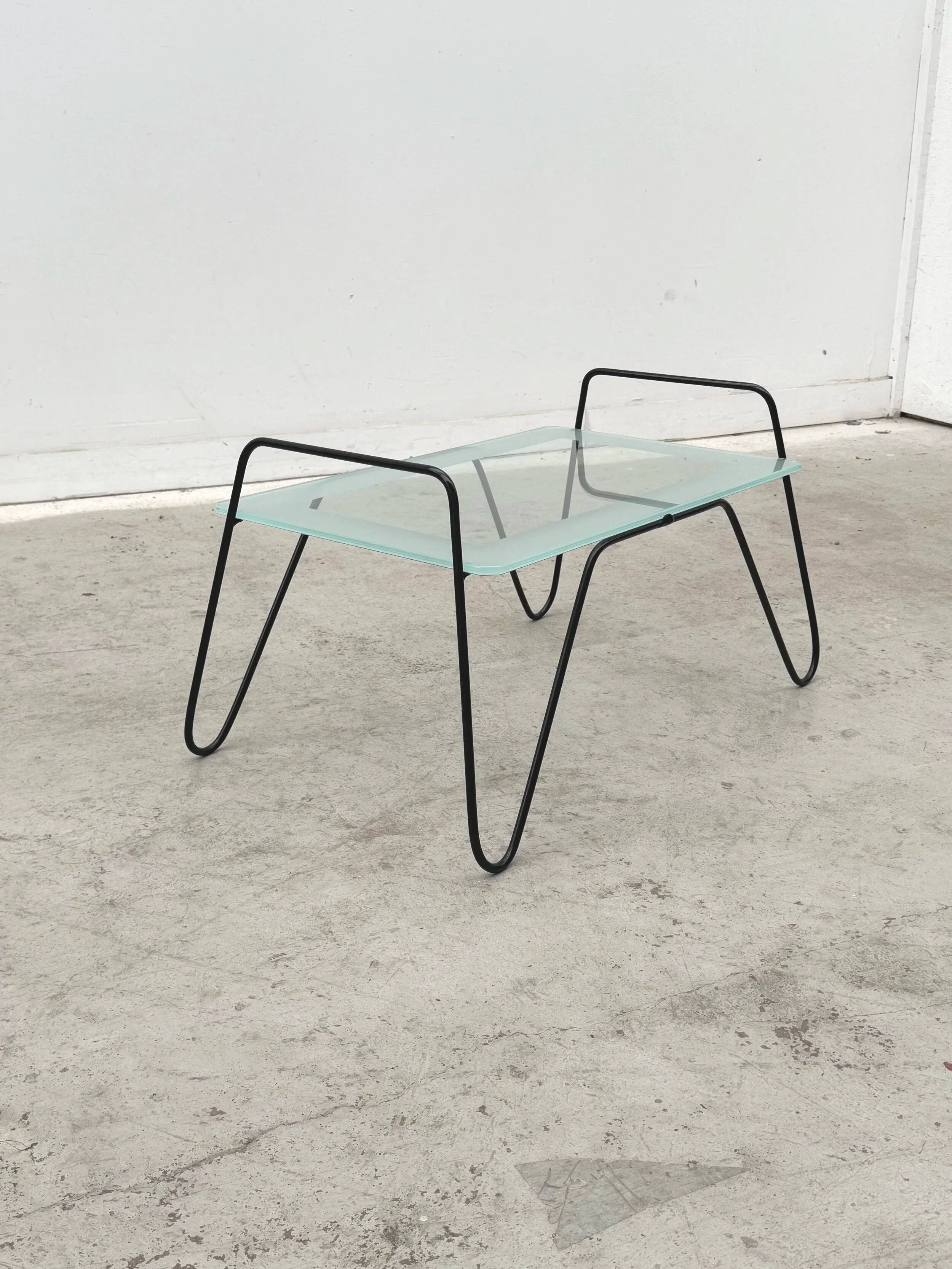 Metal and glass coffee table, France 1950
