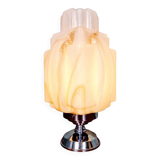 Art Deco Skyscraper table lamp in veined opaline, 1930s