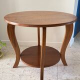 Vintage round oak coffee table with 2 shelves
