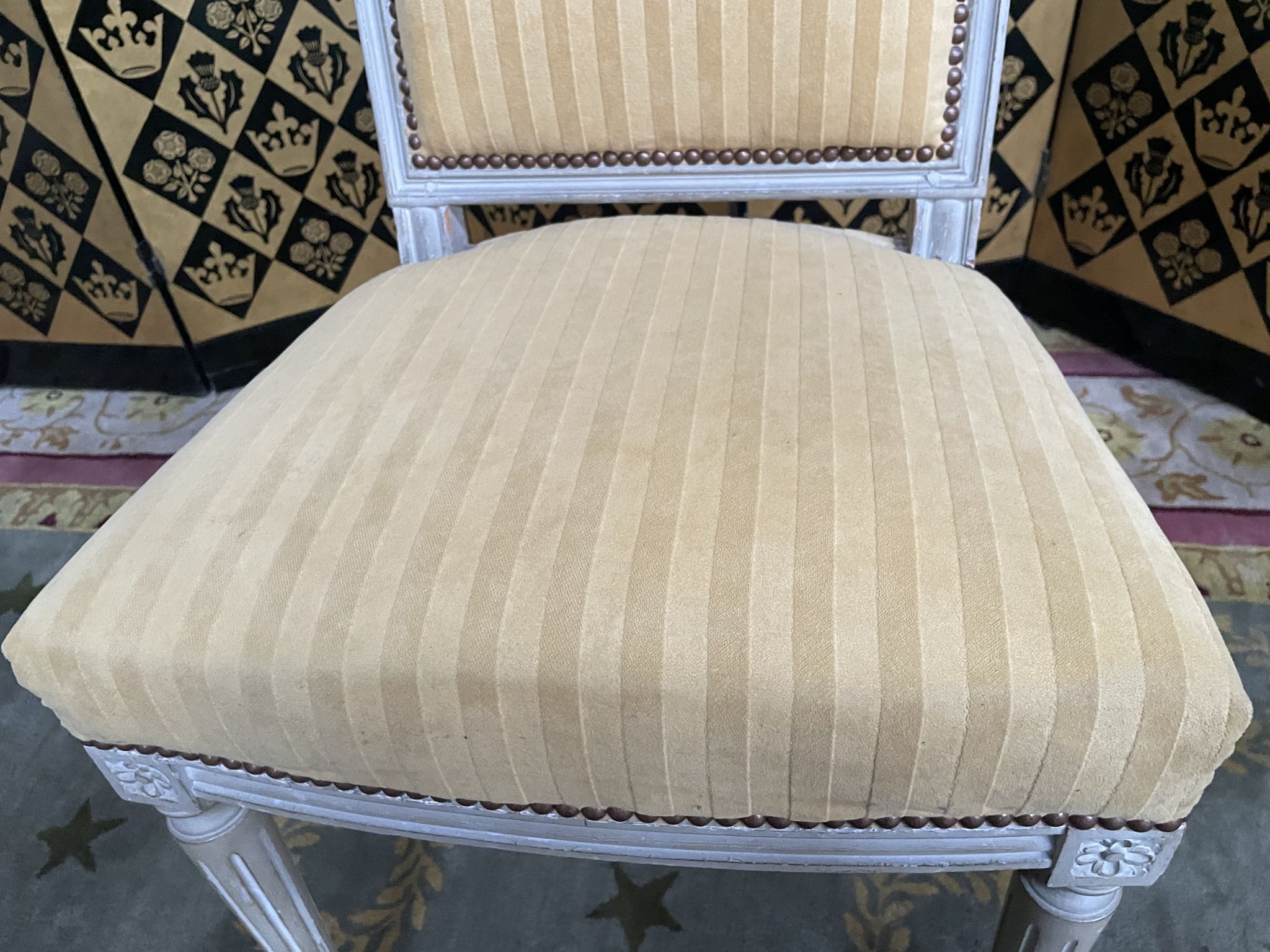 Suite of 6 louis XVI style chairs yellow velvet