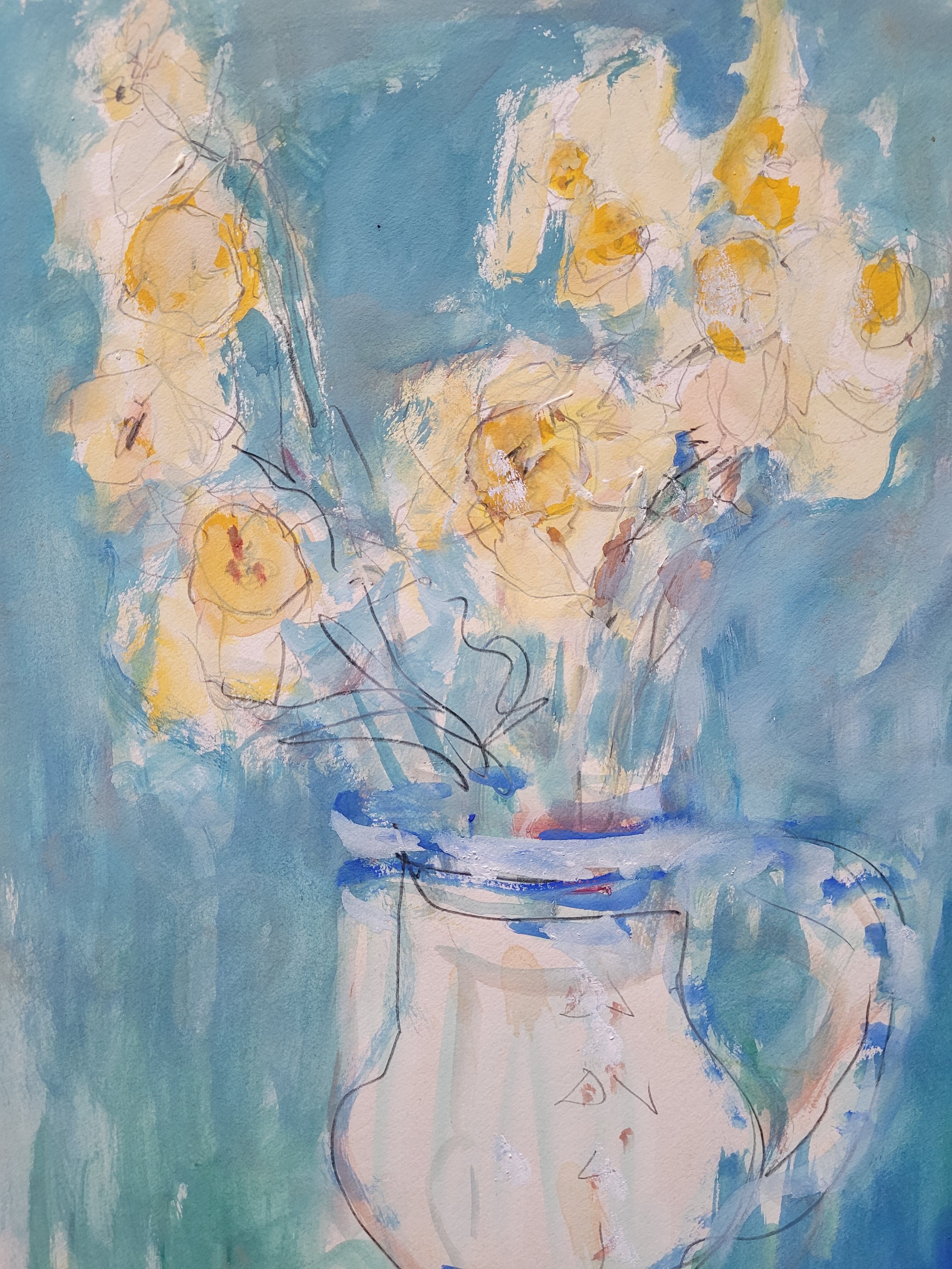Peinture de Nagao Usui : "Bouquet de fleurs jaunes"