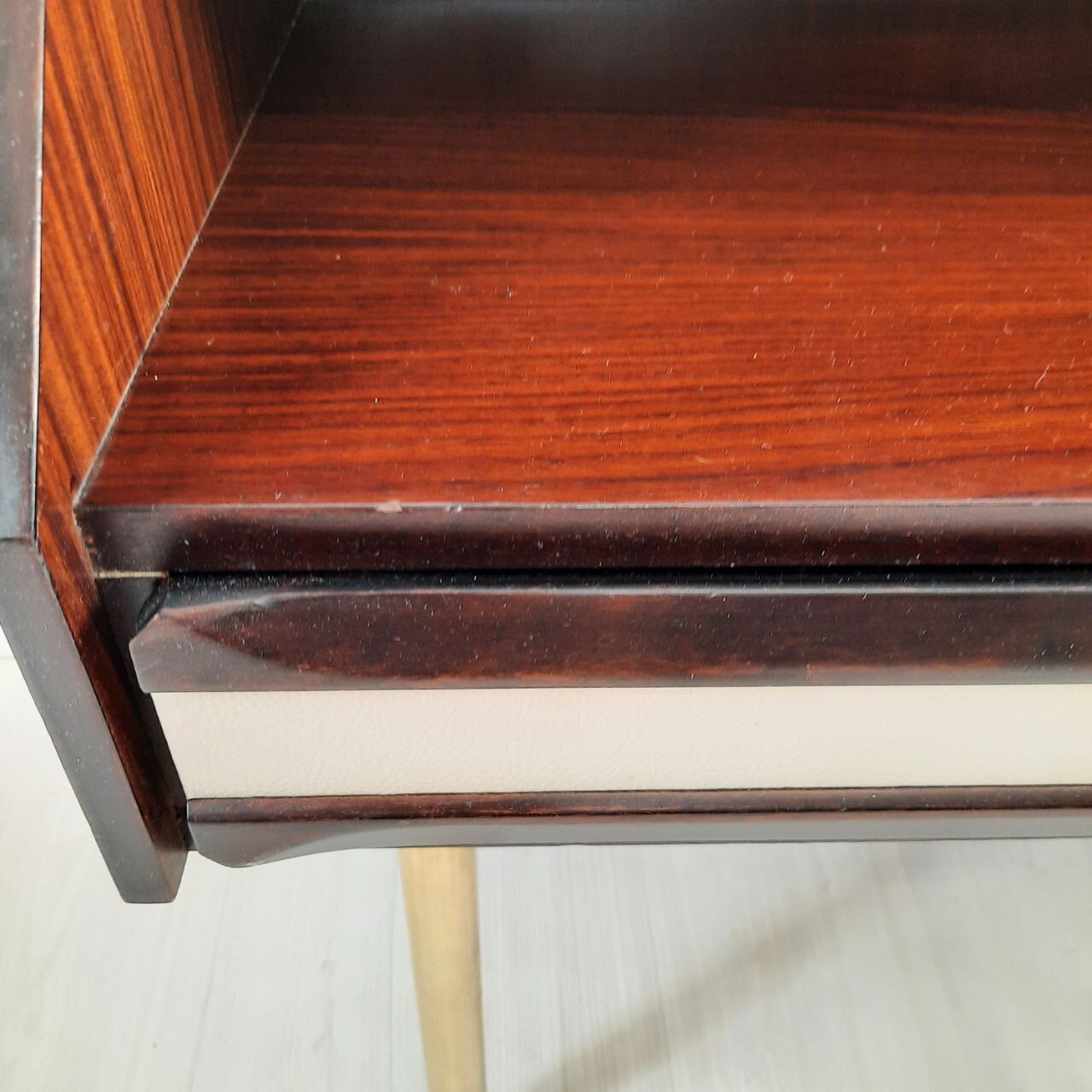 Dresser / chest of drawers and bedside tables - 1960s - faux leather brass