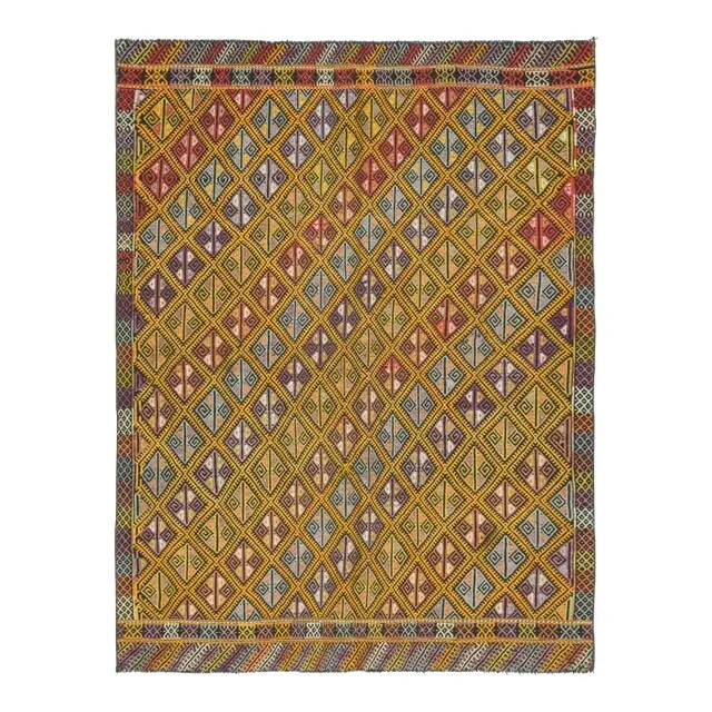 Vintage Turkish Oushak Handmade Wool & Cotton Yellow Area Rug 162x212