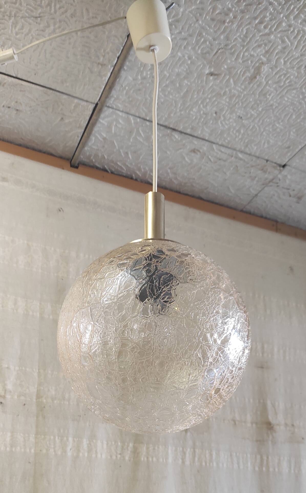 70's amber glass and brass suspension design