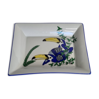 Empty porcelain pocket Sophie d'E, Philippe Deshoulières, decoration "Toucans"